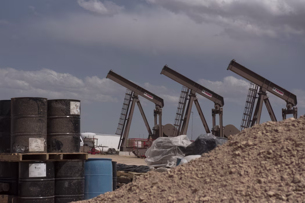 Oil pumpjacks in a field